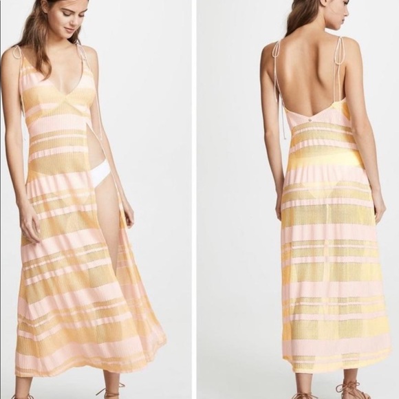 For Love And Lemons Other - For Love & Lemons Pink and Yellow Striped Maxi Swim Coverup